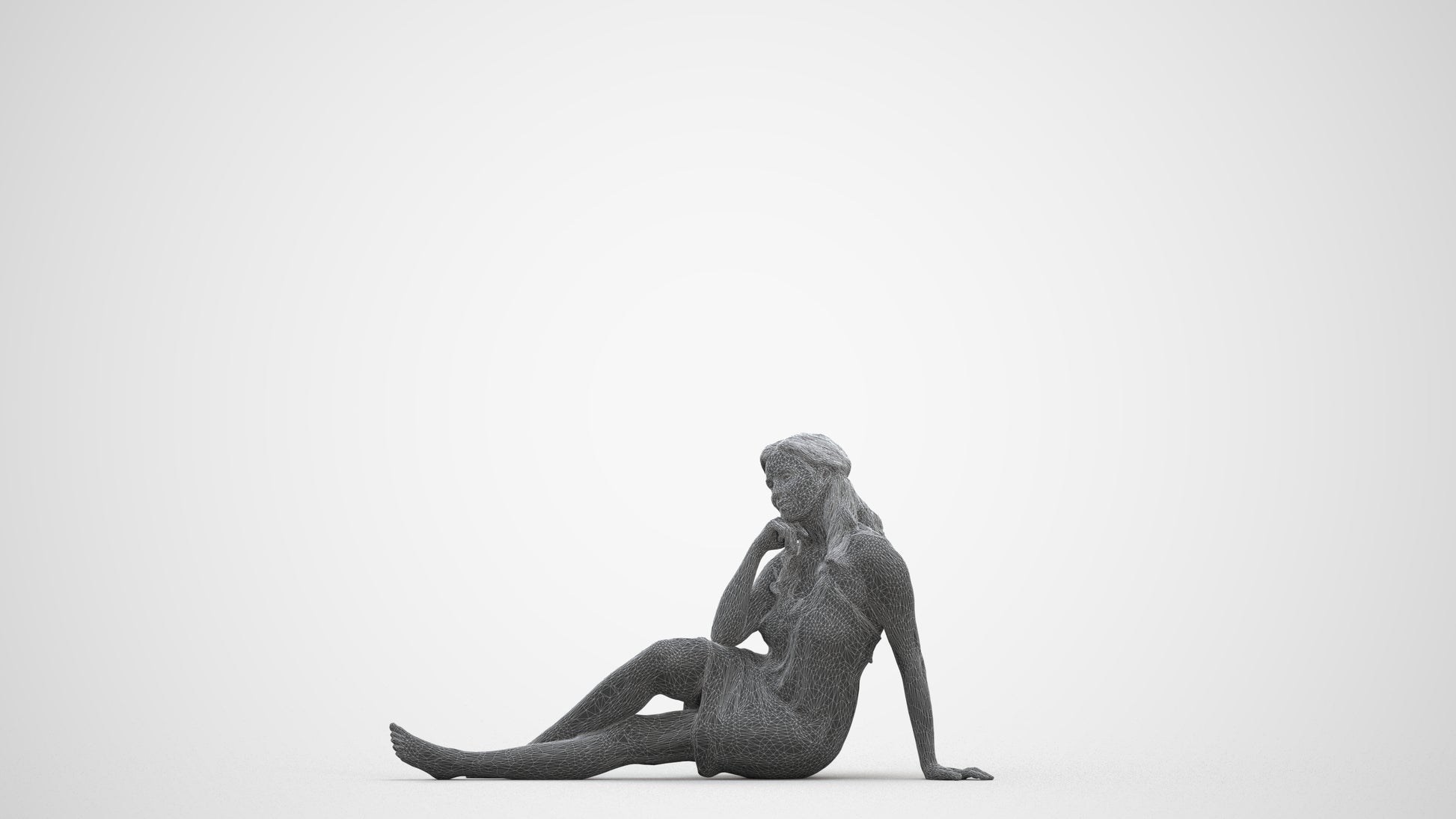 3D human model woman pool, photogrammetry scanned person for archviz, three-quarter front view render