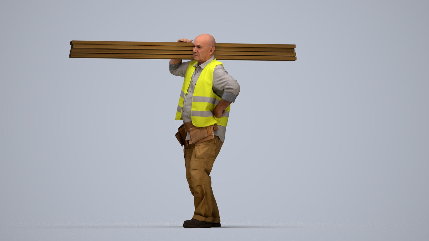3D scanned senior man walking, photorealistic archviz people for Enscape and SketchUp, top-down view render