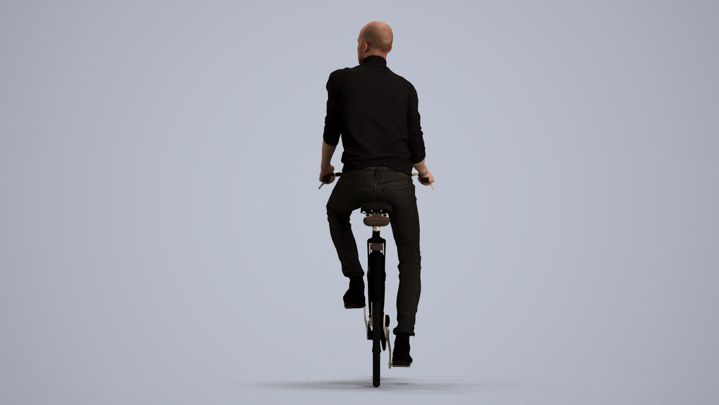 realistic 3D human man casual cycling, archviz people FBX OBJ for Blender, front view render