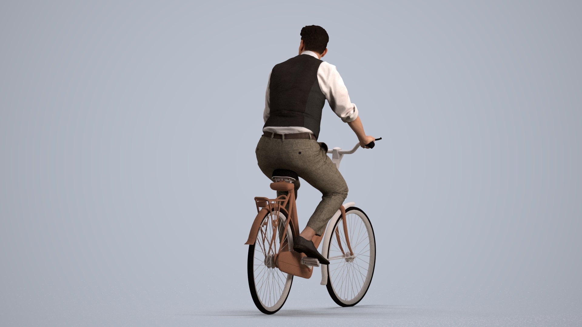 realistic 3D man business cycling, scanned archviz people for Blender and 3ds Max, front view render