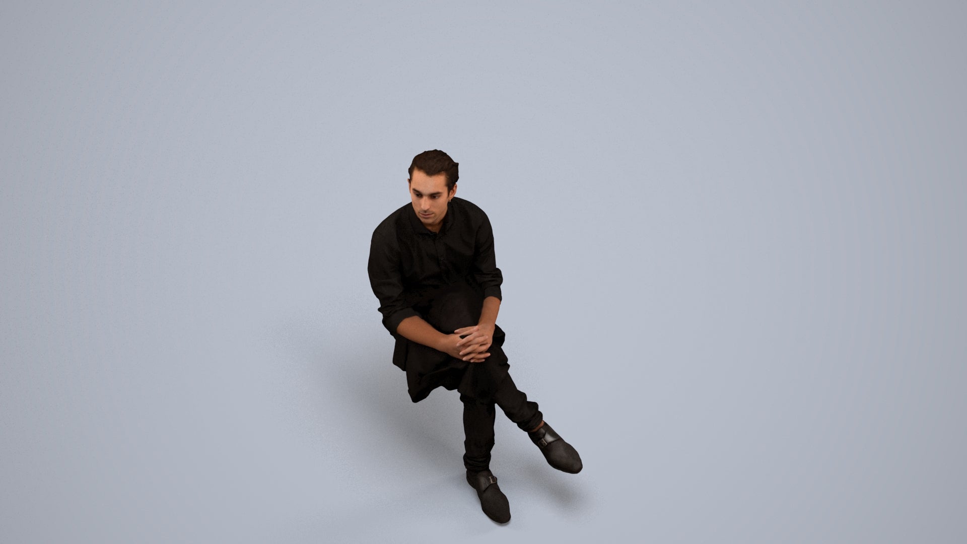 3D scanned man sitting casual, photorealistic archviz people for Enscape and SketchUp, back view render