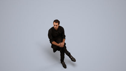 3D scanned man sitting casual, photorealistic archviz people for Enscape and SketchUp, back view render