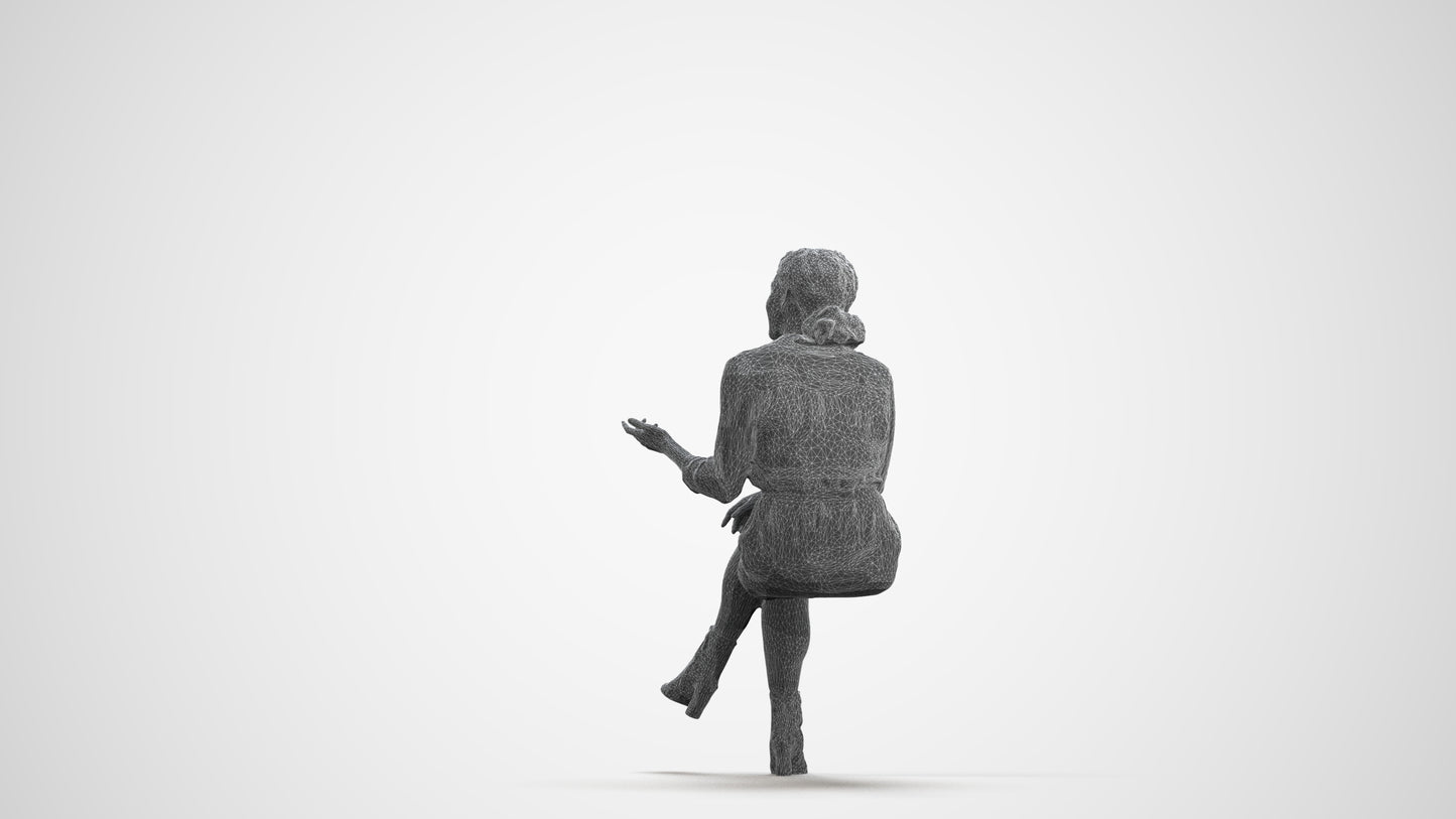 realistic 3D people woman casual sitting, render-ready for V-Ray and Corona, FBX OBJ, wireframe front view