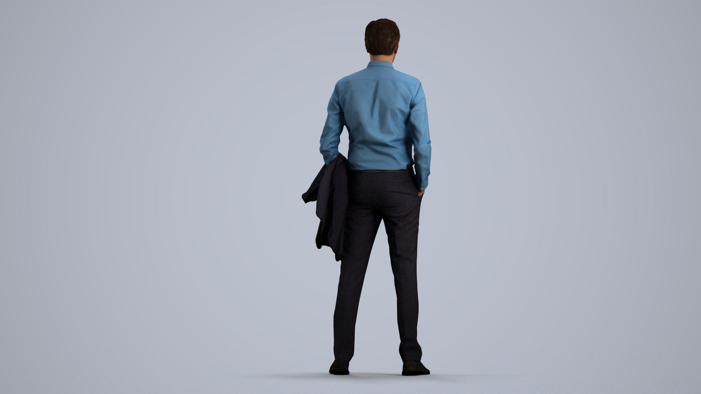 photogrammetry 3D man business, realistic human model archviz FBX, front view render