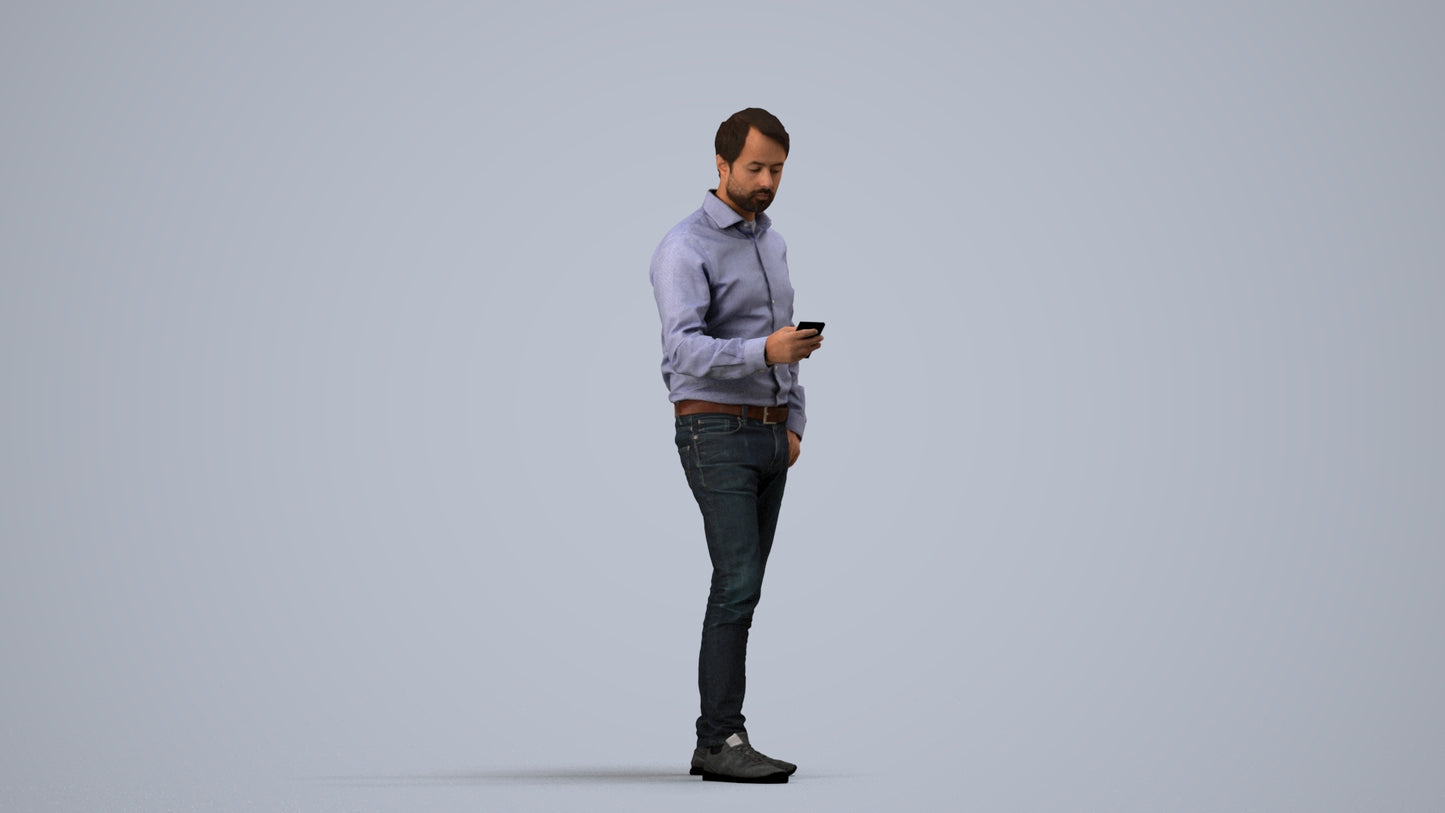 3D scanned man standing business, photorealistic archviz people for Enscape and SketchUp, side view render