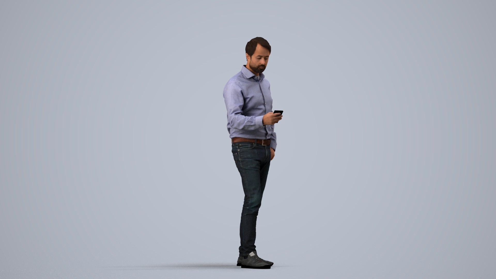 3D scanned man standing business, photorealistic archviz people for Enscape and SketchUp, side view render