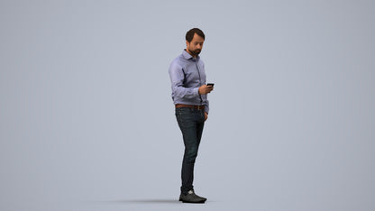 3D scanned man standing business, photorealistic archviz people for Enscape and SketchUp, side view render
