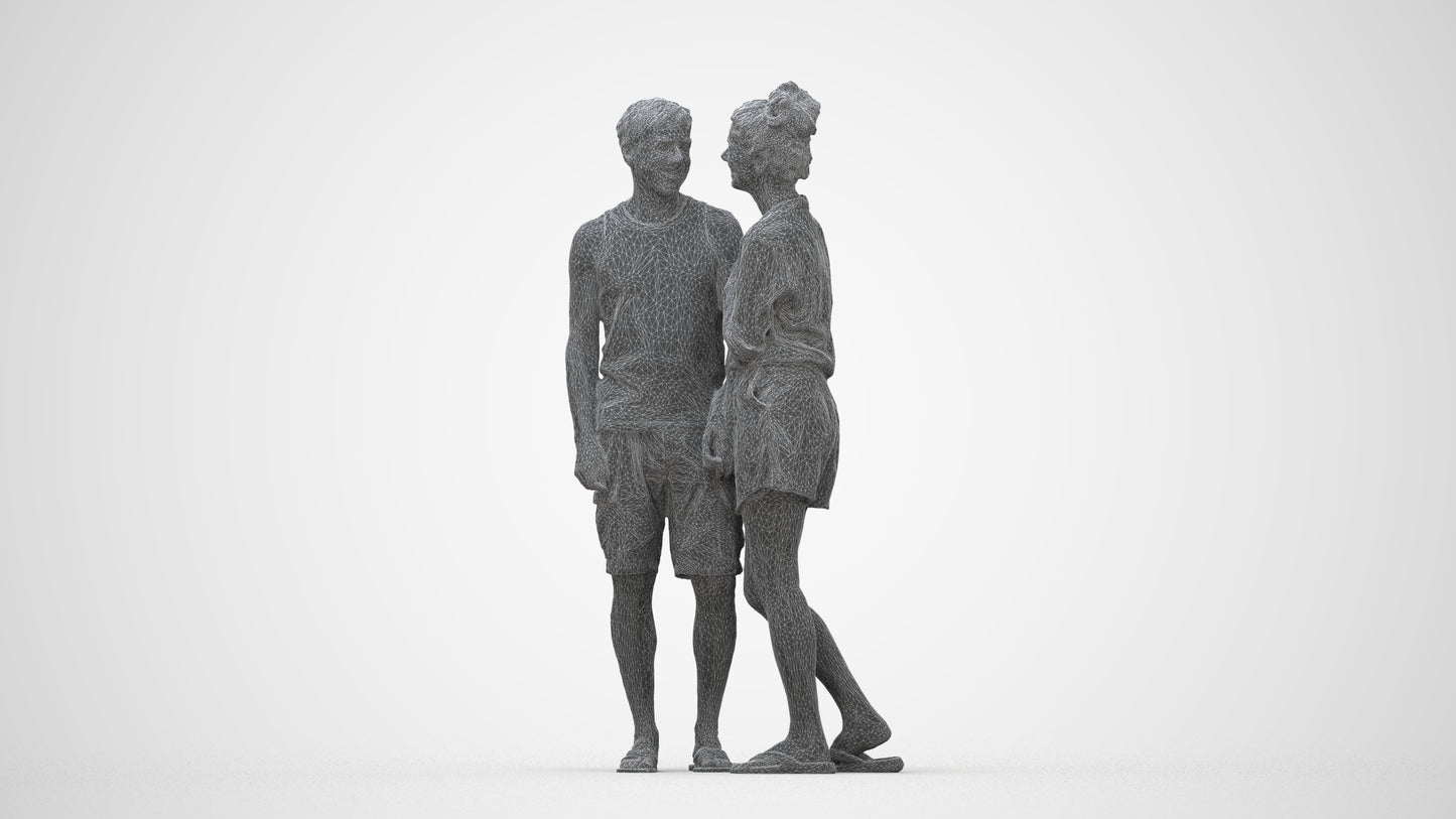 3D people model woman casual couple, scanned human for 3ds Max rendering, wireframe back view
