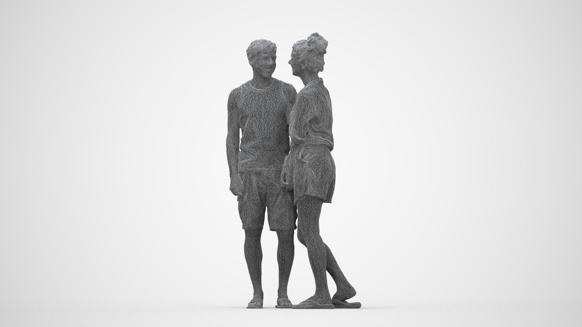 3D people model woman casual couple, scanned human for 3ds Max rendering, wireframe back view