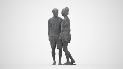 3D people model woman casual couple, scanned human for 3ds Max rendering, wireframe back view