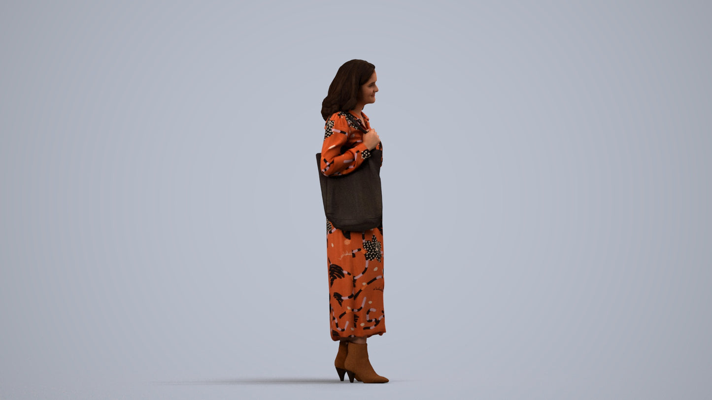 realistic 3D human woman casual standing, archviz people FBX OBJ for Blender, side view render