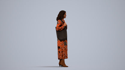 realistic 3D human woman casual standing, archviz people FBX OBJ for Blender, side view render