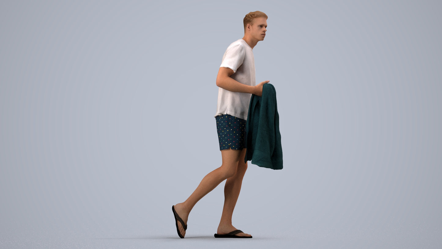scanned 3D man walking, photogrammetry people for Enscape and V-Ray, side view render