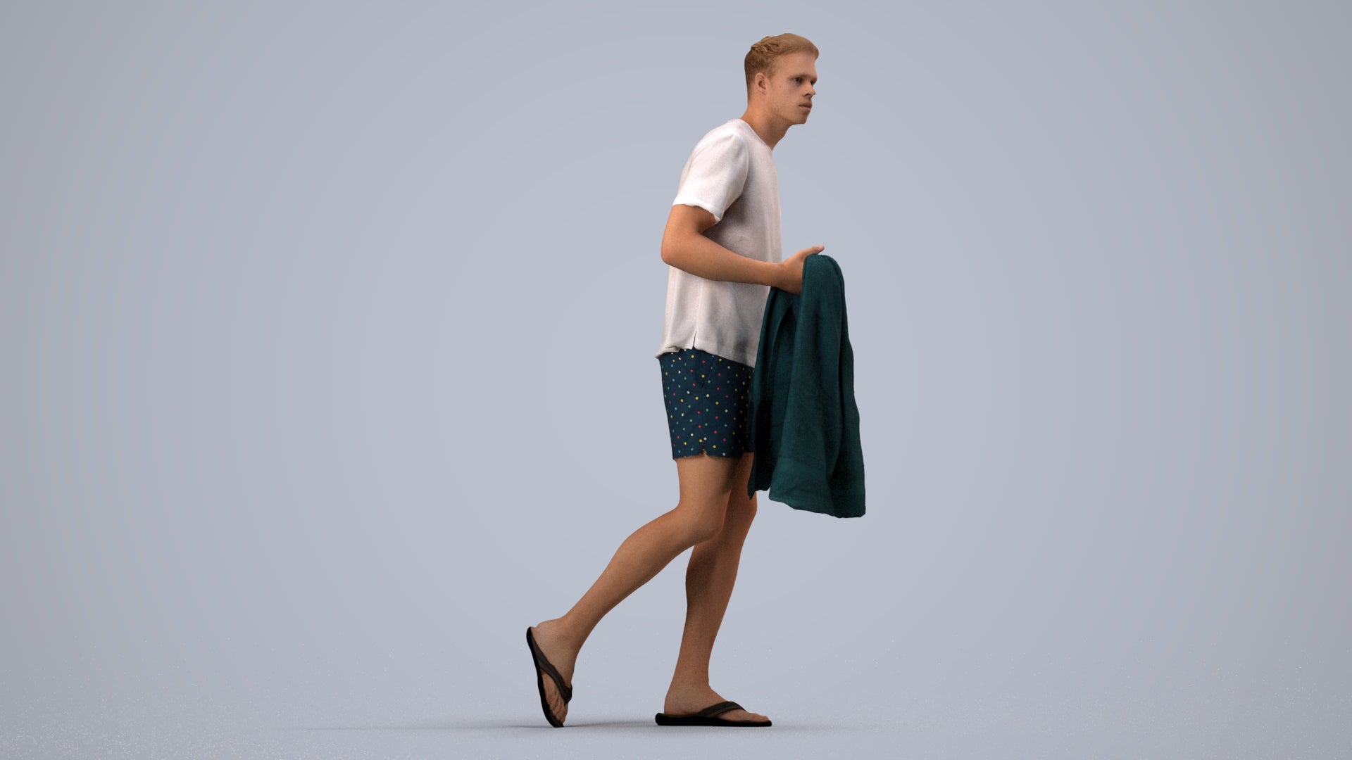 scanned 3D man walking, photogrammetry people for Enscape and V-Ray, side view render