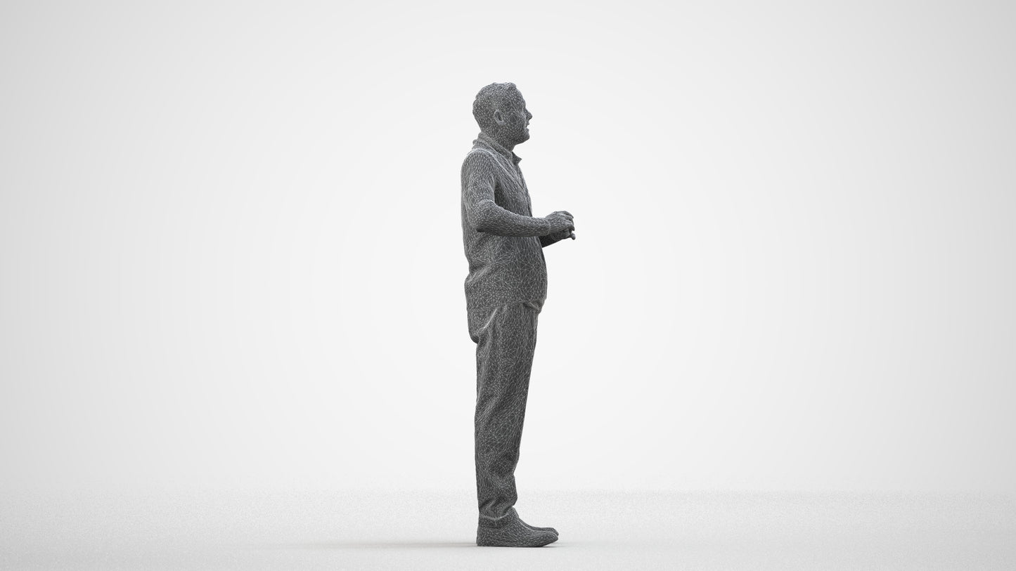 scanned 3D man business standing, photogrammetry people for Enscape and V-Ray, wireframe side view