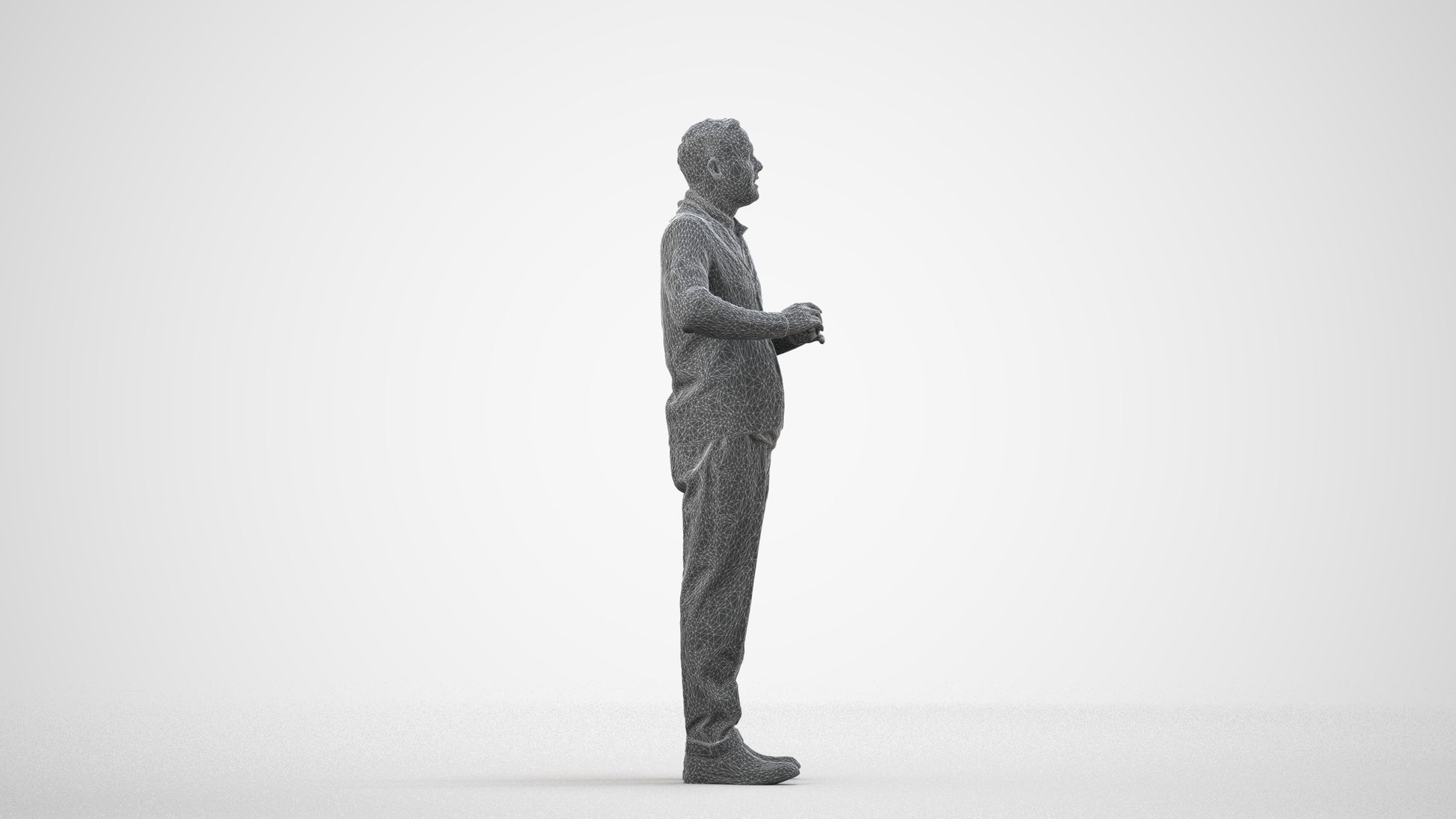 scanned 3D man business standing, photogrammetry people for Enscape and V-Ray, wireframe side view