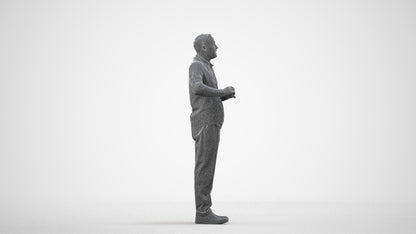 scanned 3D man business standing, photogrammetry people for Enscape and V-Ray, wireframe side view