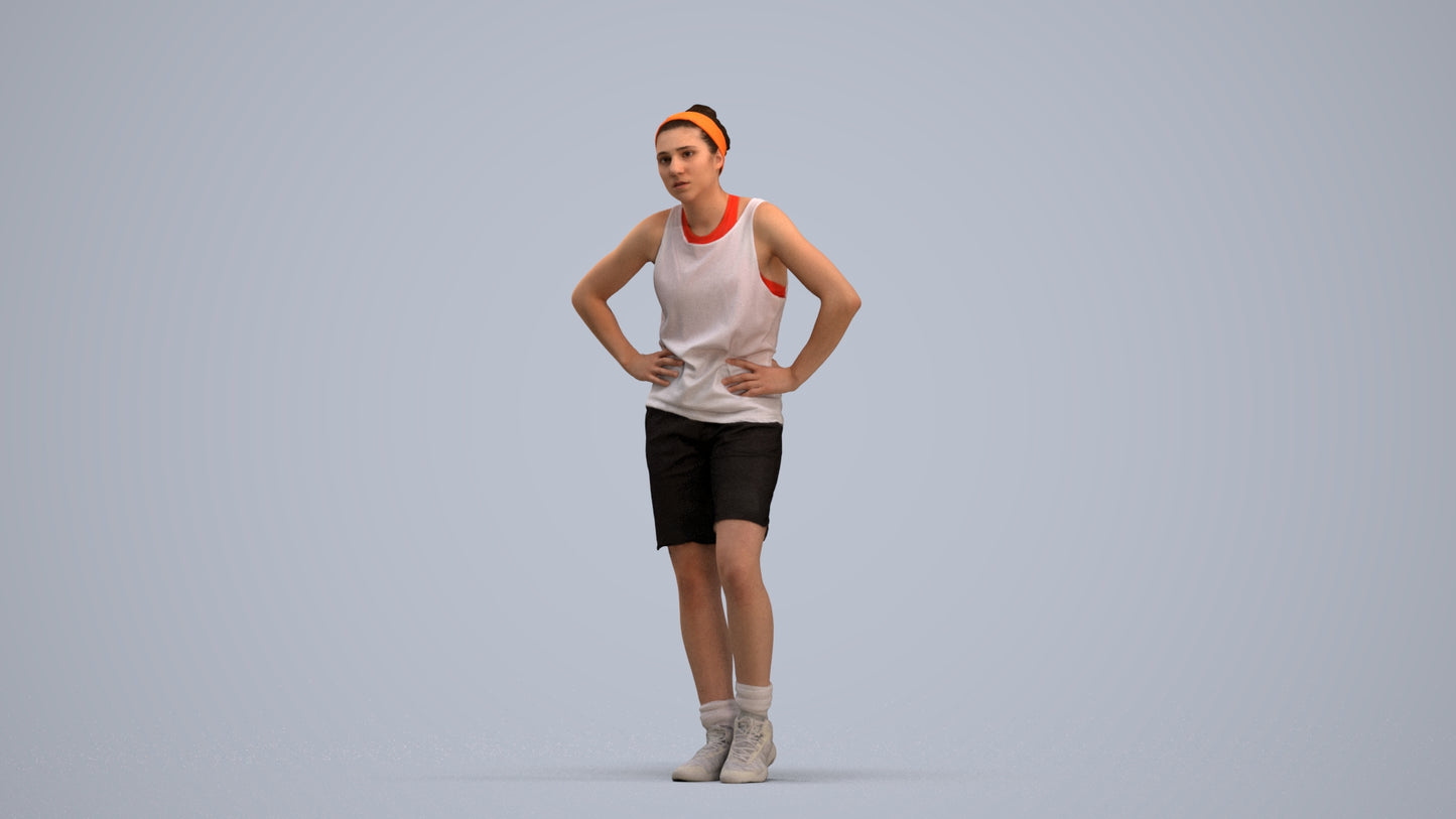 realistic 3D human woman sport, archviz people FBX OBJ for Blender, standing pose render
