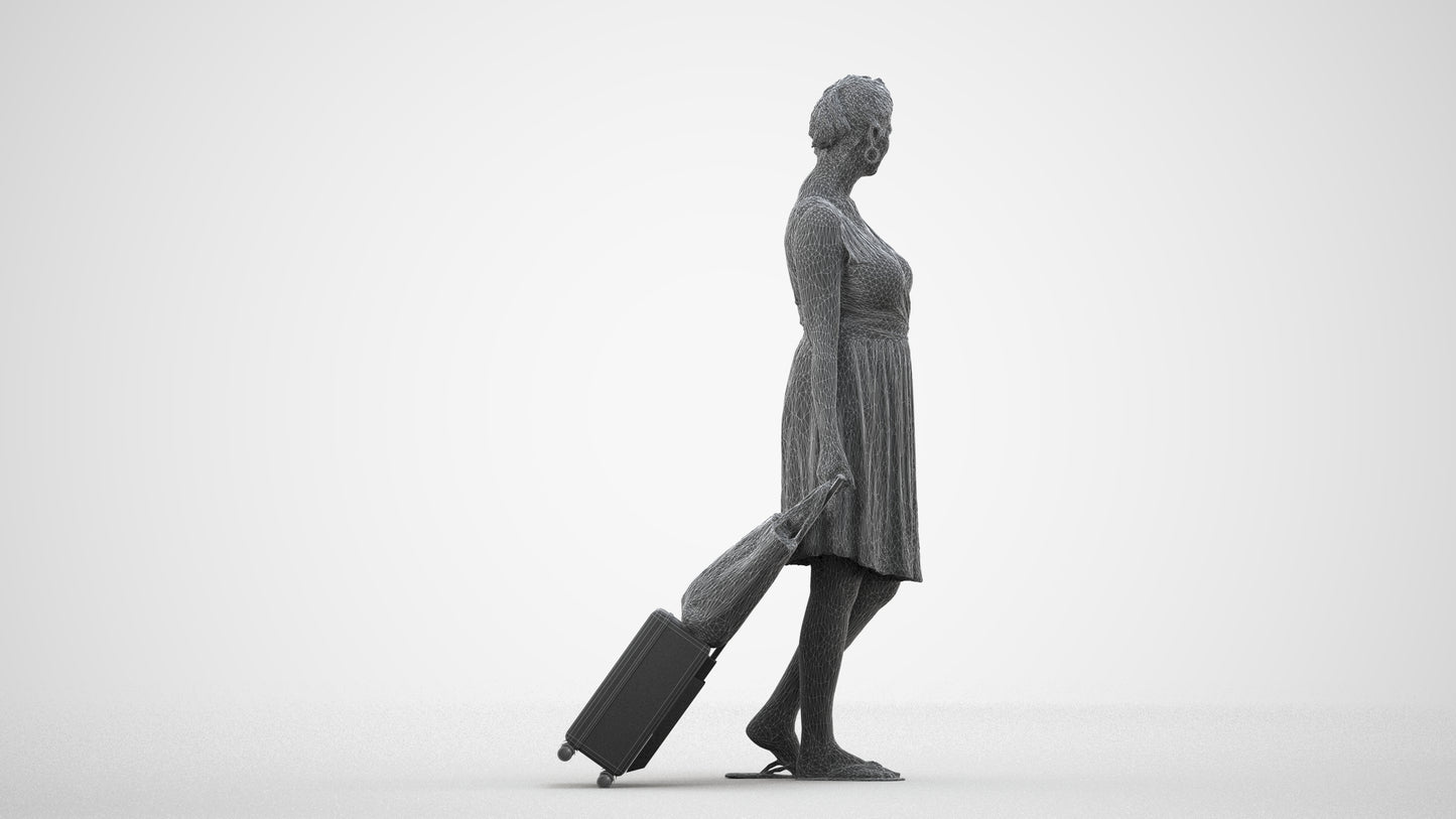 photogrammetry 3D woman casual walking, realistic human model archviz FBX, wireframe side view