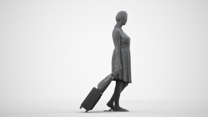 photogrammetry 3D woman casual walking, realistic human model archviz FBX, wireframe side view
