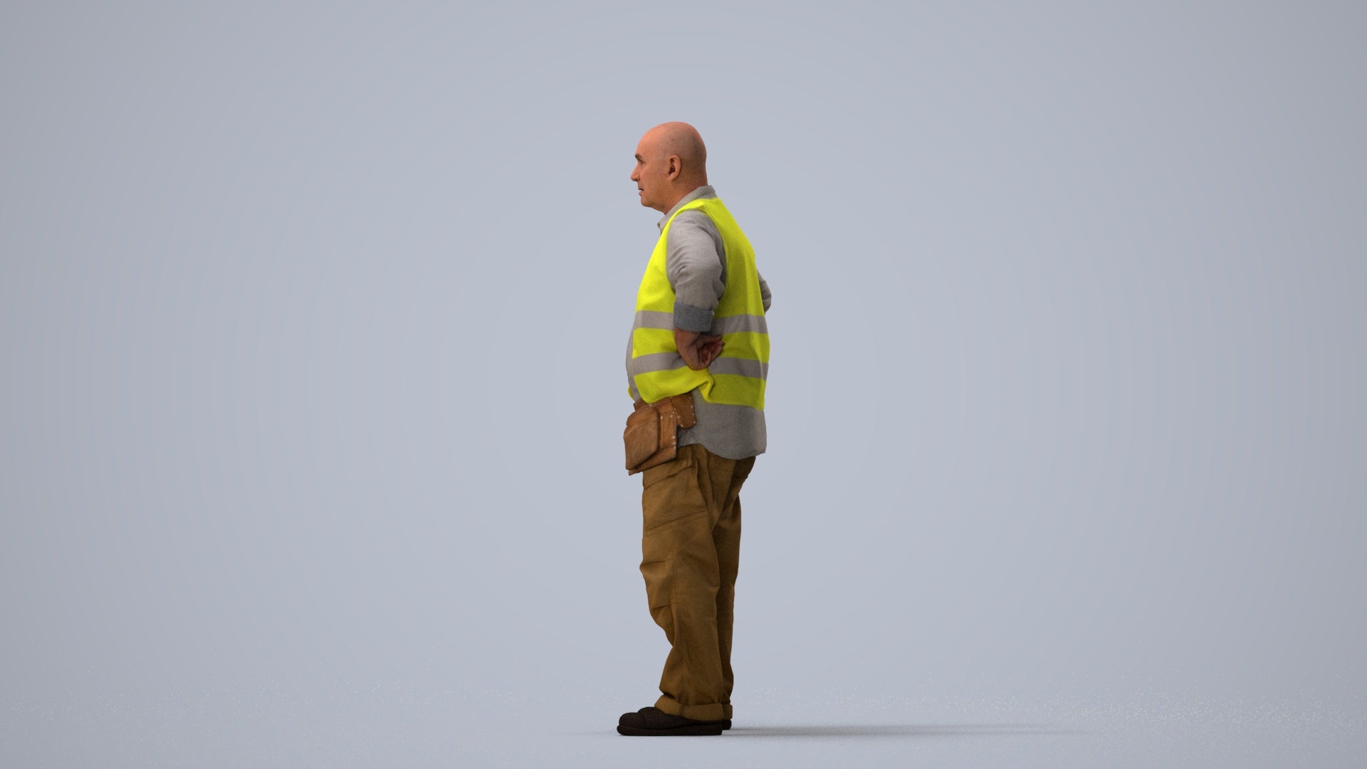 photogrammetry 3D senior man standing, realistic human model archviz FBX, three-quarter view render