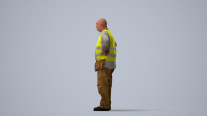 photogrammetry 3D senior man standing, realistic human model archviz FBX, three-quarter view render