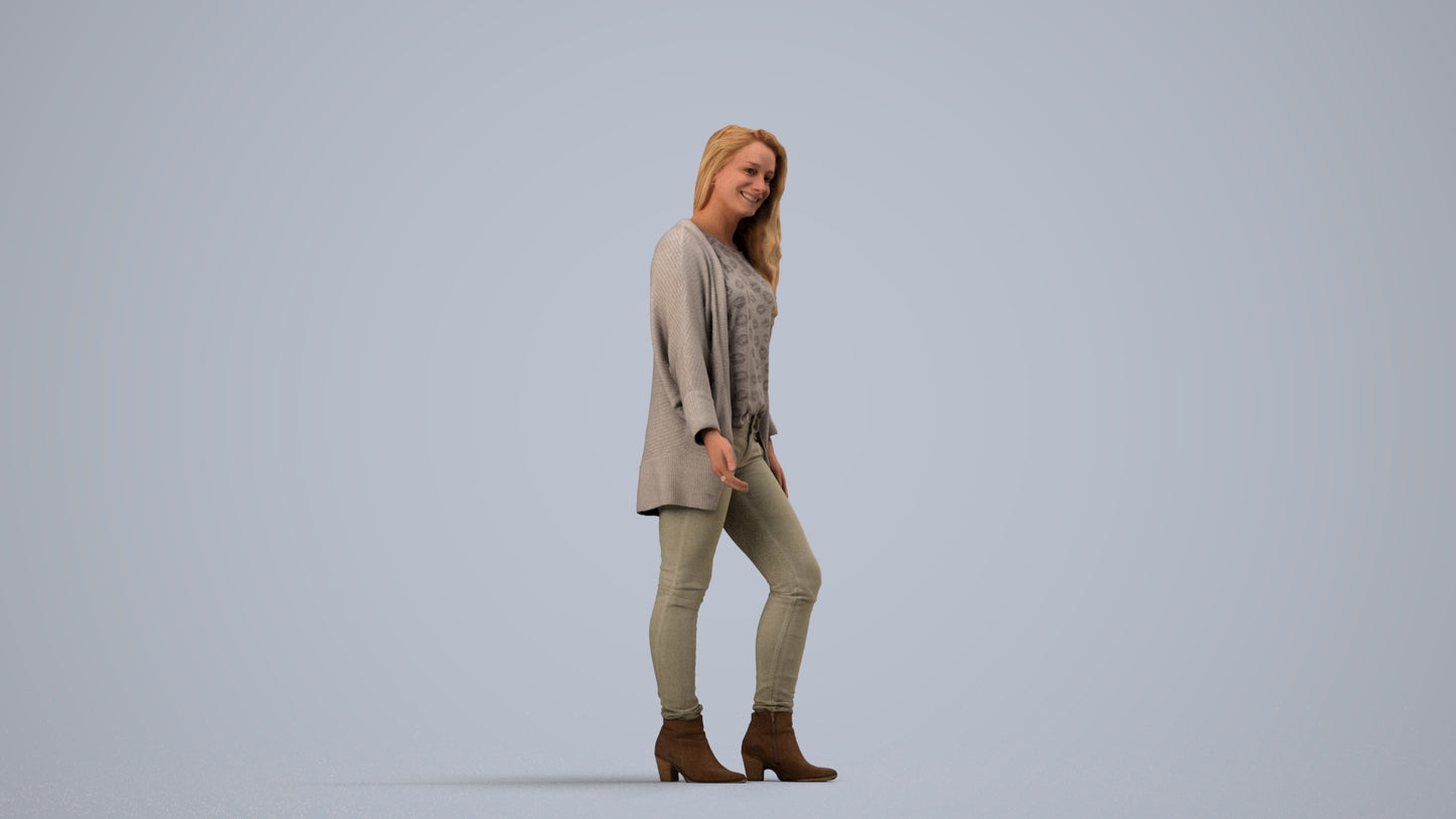 realistic 3D people woman casual standing, render-ready for V-Ray and Corona, FBX OBJ, side view render