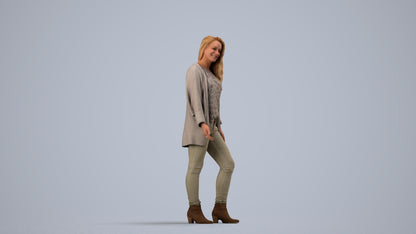 realistic 3D people woman casual standing, render-ready for V-Ray and Corona, FBX OBJ, side view render