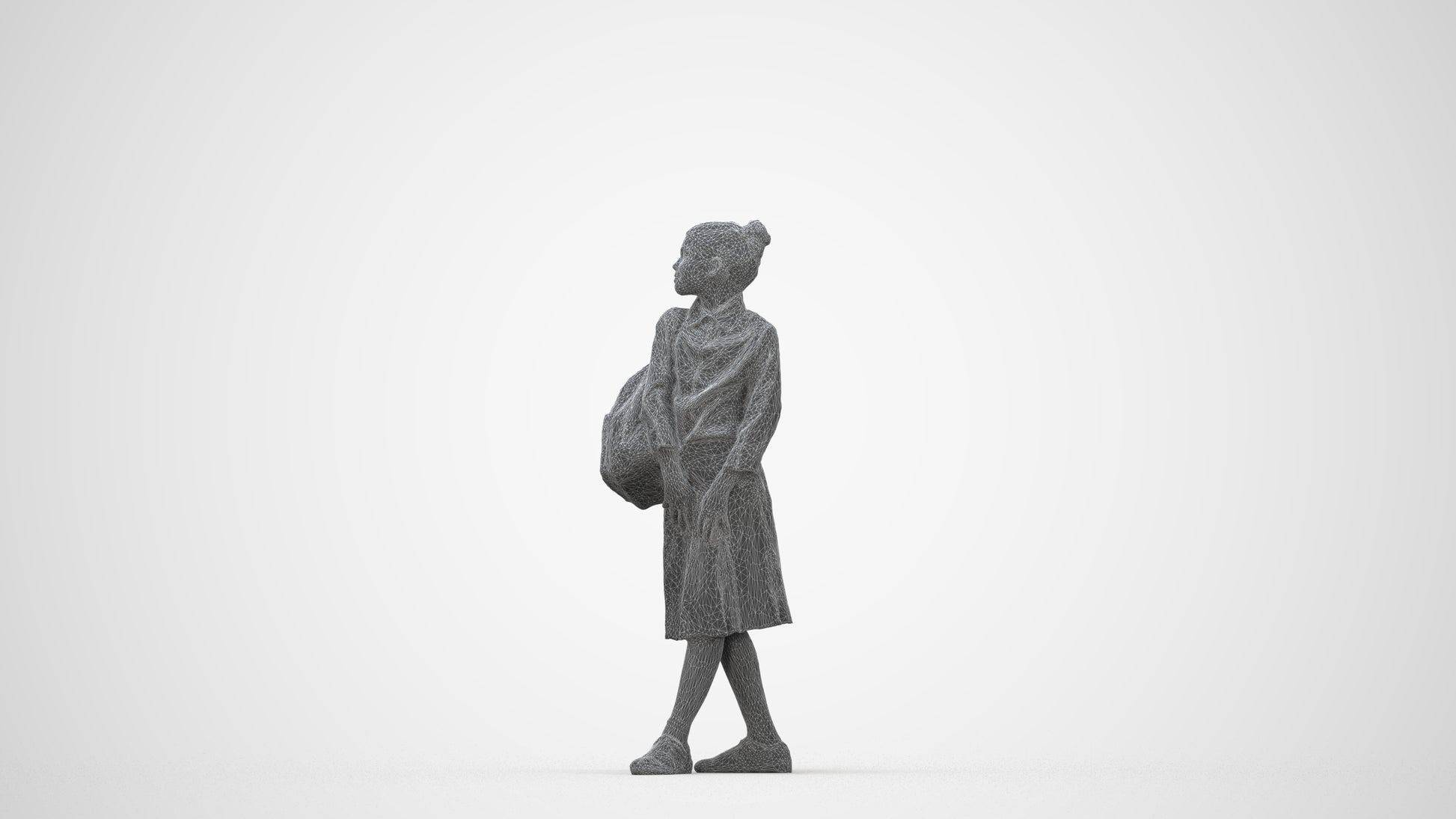 3D people model girl kids, scanned human for 3ds Max rendering, wireframe back view