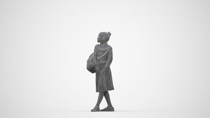 3D people model girl kids, scanned human for 3ds Max rendering, wireframe back view
