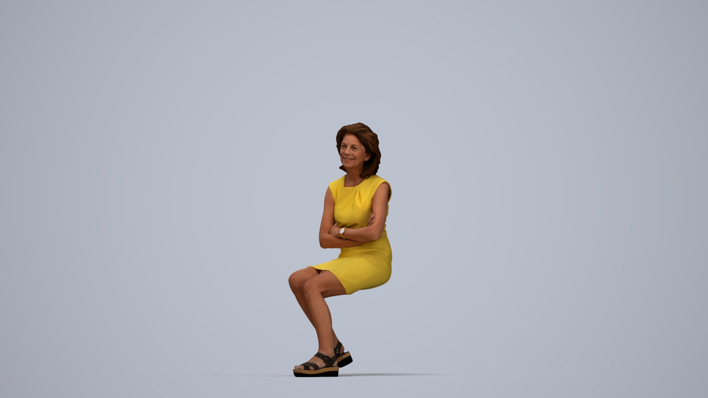 scanned 3D woman business sitting, photogrammetry people for Enscape and V-Ray, top-down view render