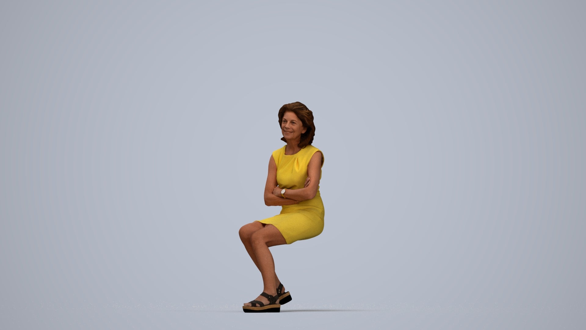 scanned 3D woman business sitting, photogrammetry people for Enscape and V-Ray, top-down view render