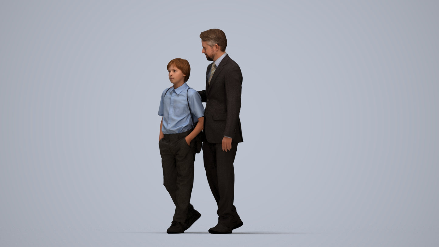 3D people model boy kids, scanned human for 3ds Max rendering, top-down view render