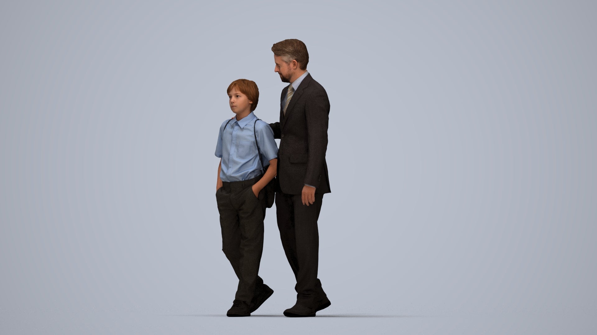3D people model boy kids, scanned human for 3ds Max rendering, top-down view render