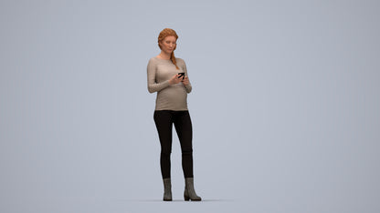 3D scanned woman standing casual, photorealistic archviz people for Enscape and SketchUp, top-down view render