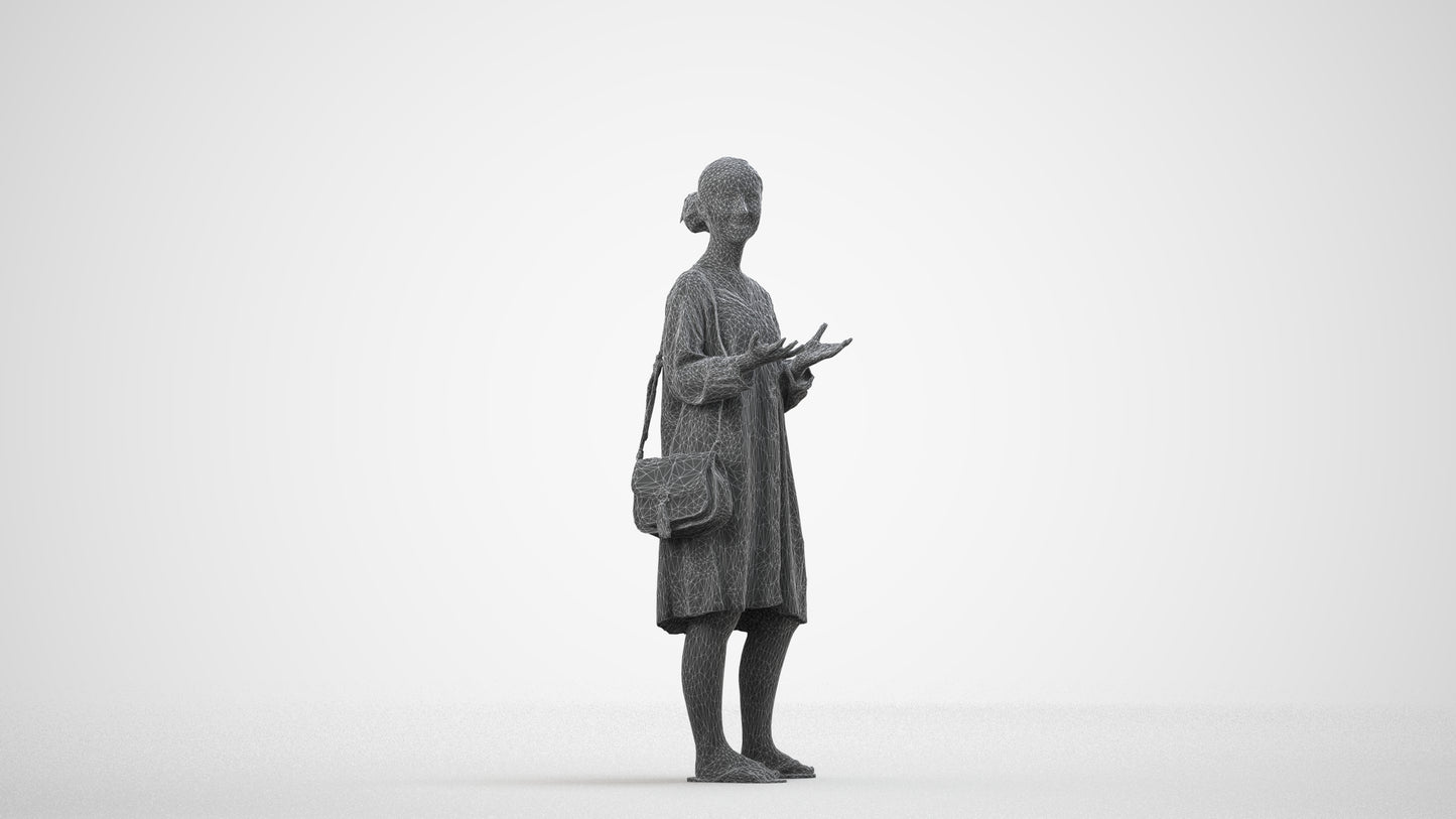 realistic 3D human girl casual kids, archviz people FBX OBJ for Blender, wireframe side view