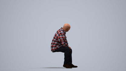realistic 3D people senior man casual sitting, render-ready for V-Ray and Corona, FBX OBJ, side view render