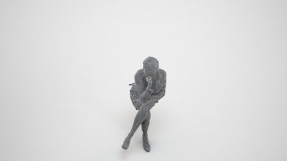 3D scanned woman sitting casual, photorealistic archviz people for Enscape and SketchUp, wireframe three-quarter view