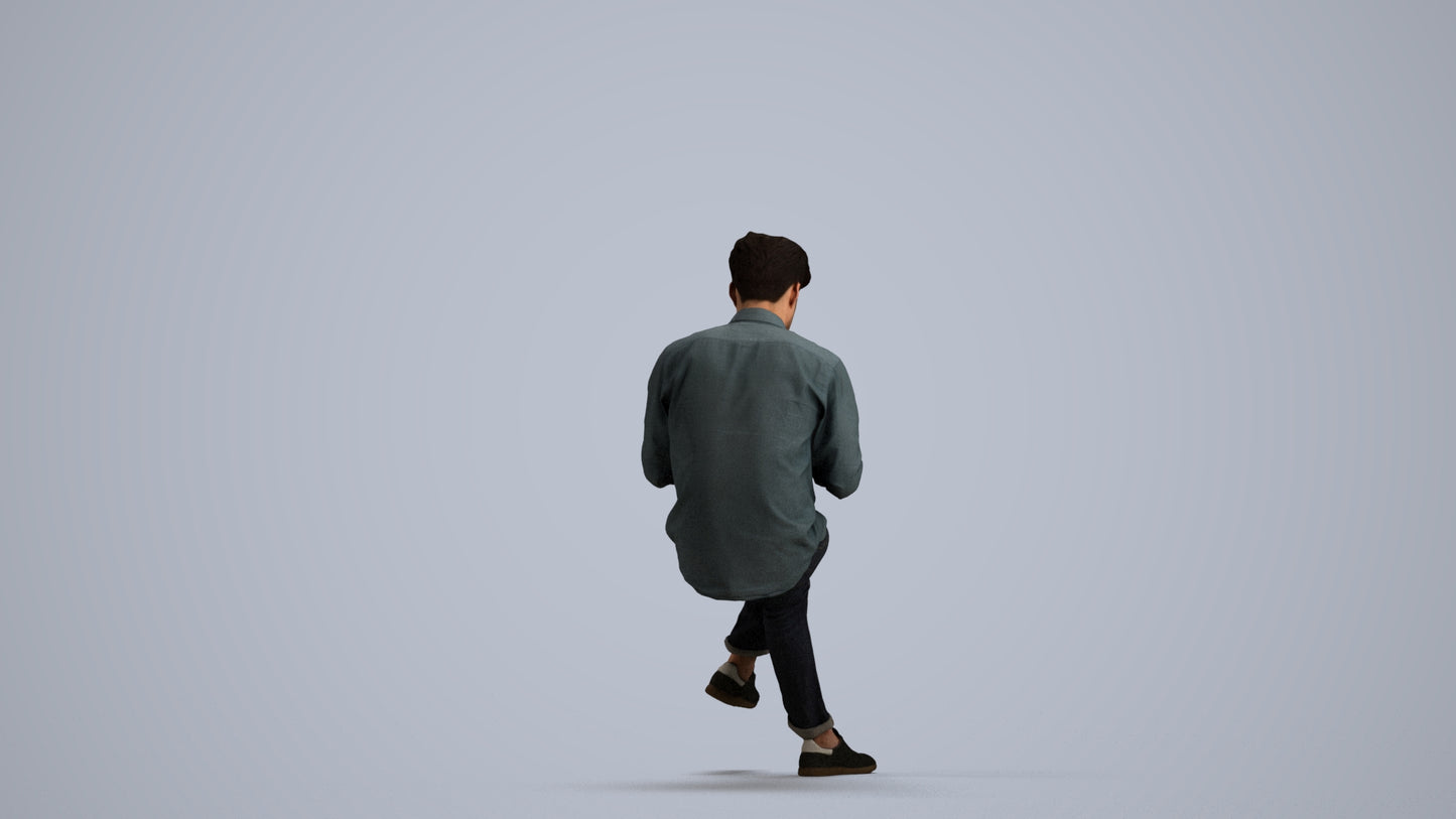 realistic 3D human man casual sitting, archviz people FBX OBJ for Blender, front view render