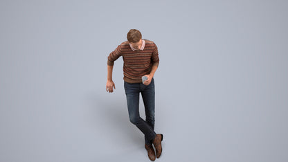 realistic 3D human man casual sitting, archviz people FBX OBJ for Blender, back view render