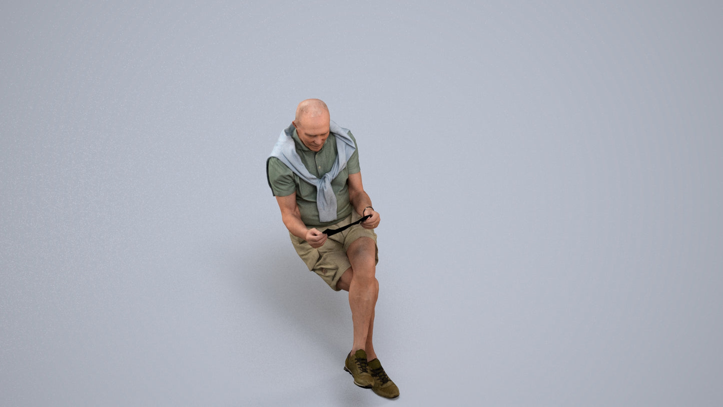 realistic 3D people senior man casual sitting, render-ready for V-Ray and Corona, FBX OBJ, back view render