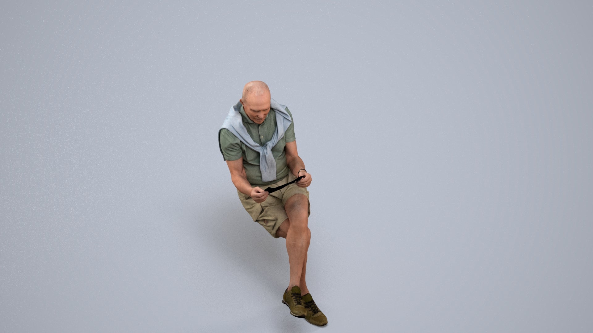 realistic 3D people senior man casual sitting, render-ready for V-Ray and Corona, FBX OBJ, back view render