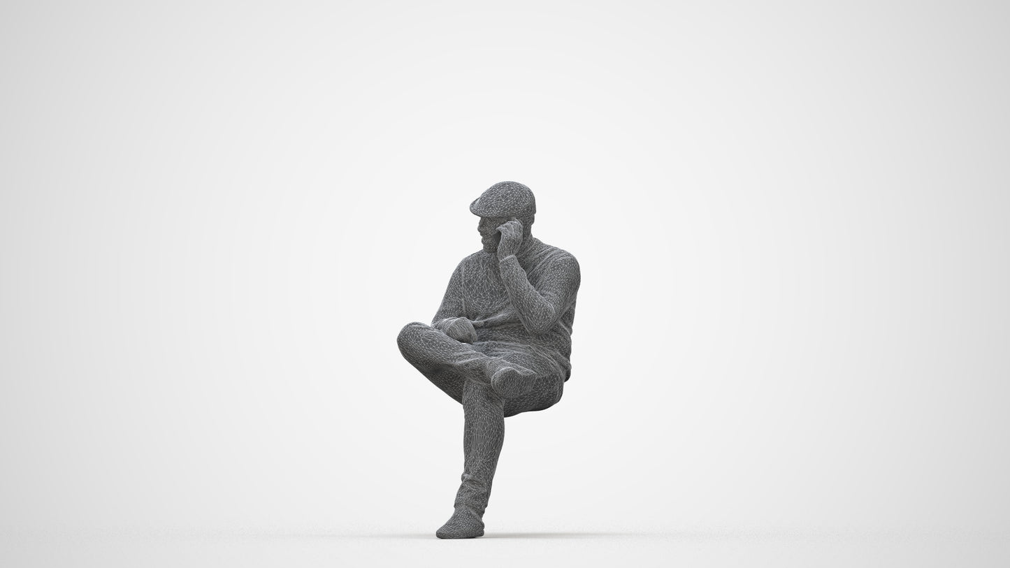 realistic 3D man casual sitting, scanned archviz people for Blender and 3ds Max, wireframe back view