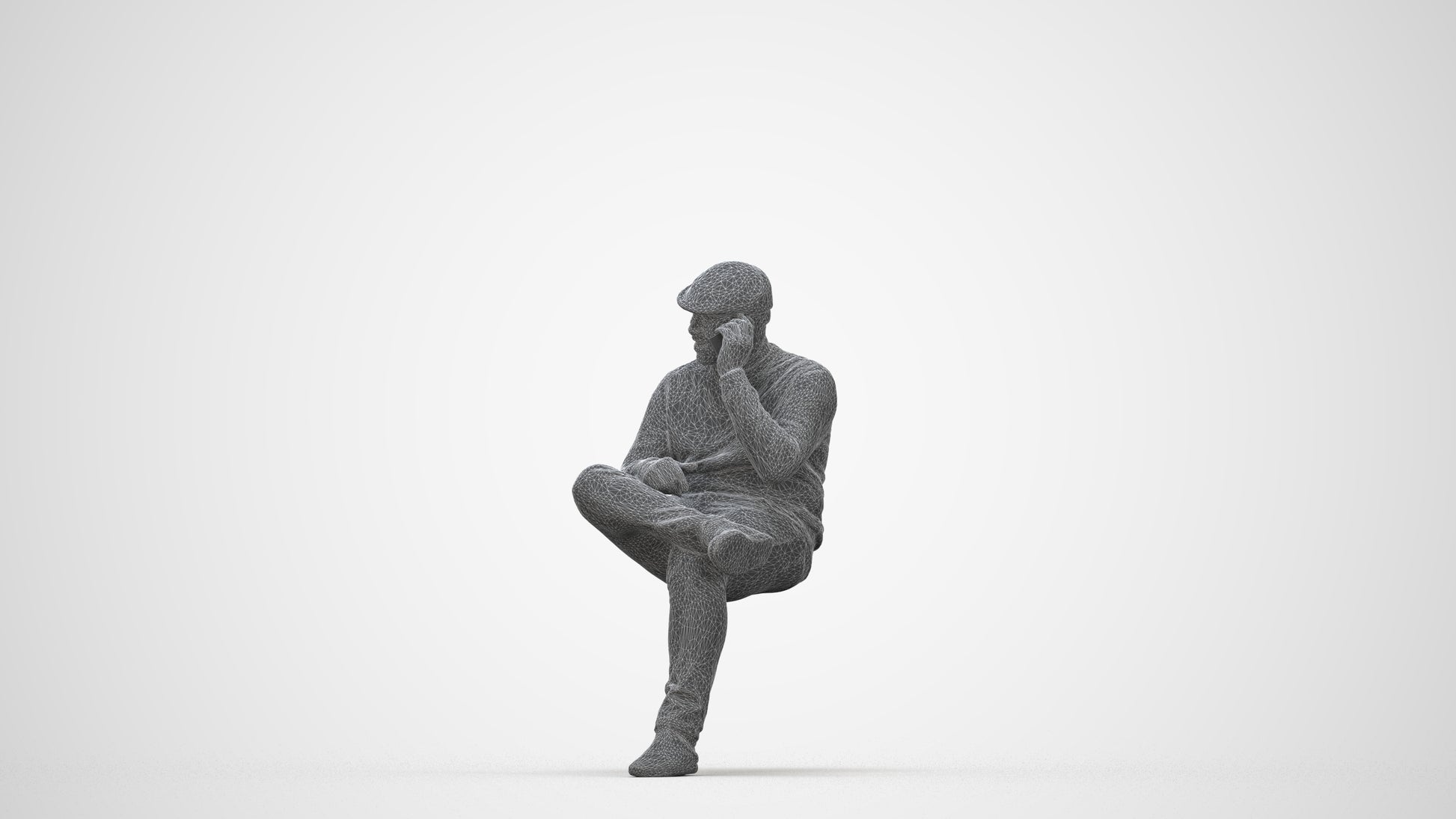realistic 3D man casual sitting, scanned archviz people for Blender and 3ds Max, wireframe back view