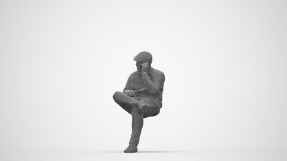 realistic 3D man casual sitting, scanned archviz people for Blender and 3ds Max, wireframe back view