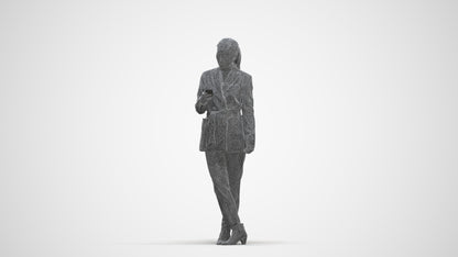 realistic 3D woman business standing, scanned archviz people for Blender and 3ds Max, three-quarter front view render