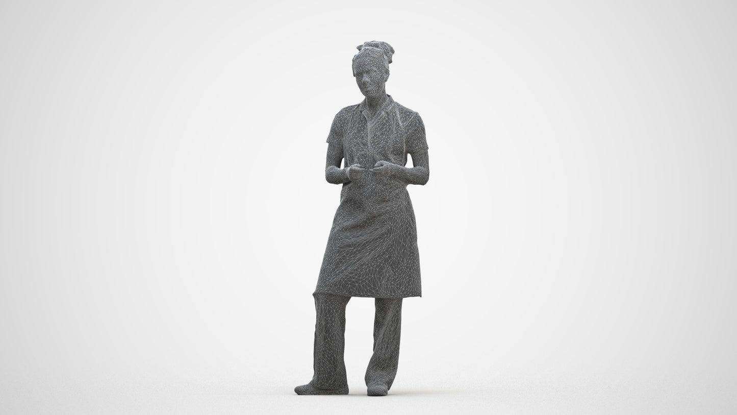 scanned 3D woman hospitality, photogrammetry people for Enscape and V-Ray, three-quarter front view render