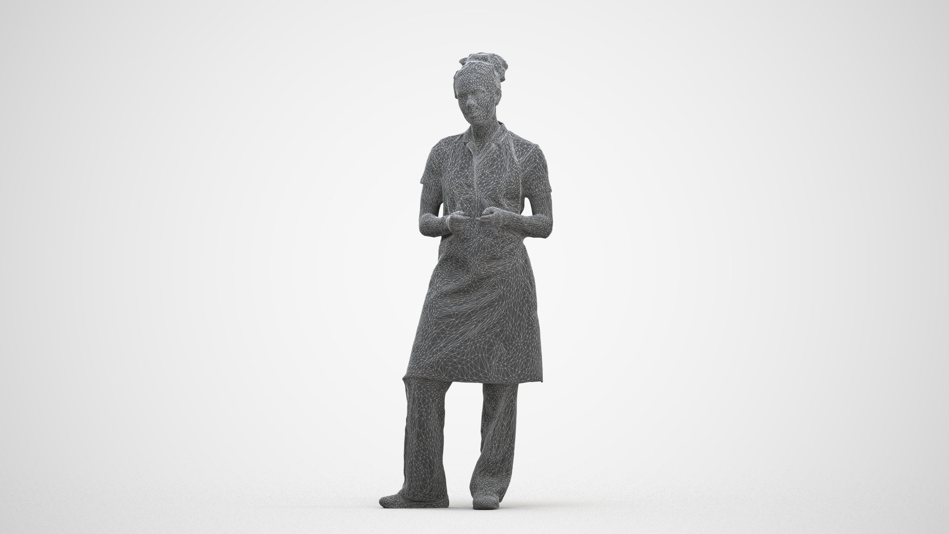 scanned 3D woman hospitality, photogrammetry people for Enscape and V-Ray, three-quarter front view render