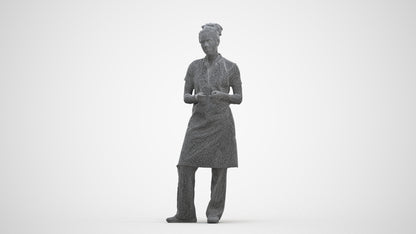 scanned 3D woman hospitality, photogrammetry people for Enscape and V-Ray, three-quarter front view render