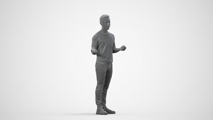 realistic 3D man casual standing, scanned archviz people for Blender and 3ds Max, wireframe side view
